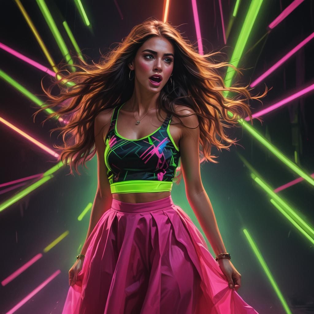 Surreal Woman with Neon Accents in Digital Painting