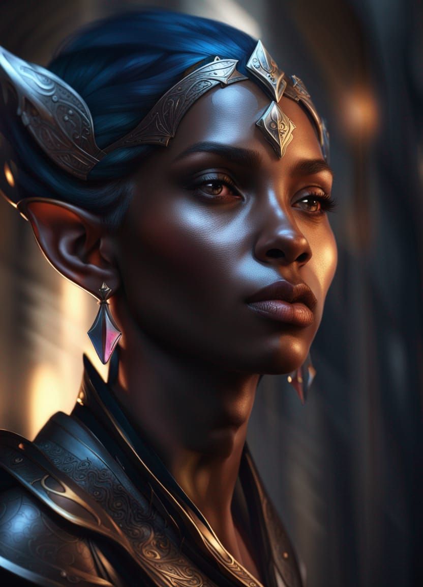 Detailed Portrait of a Dark Elf in Digital Art Style