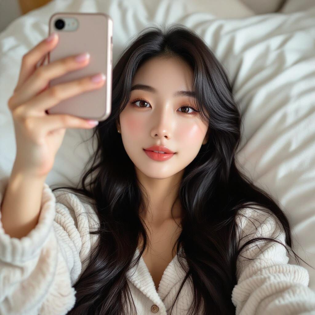 Korean Girl Taking Selfie in Photo-Realistic Style