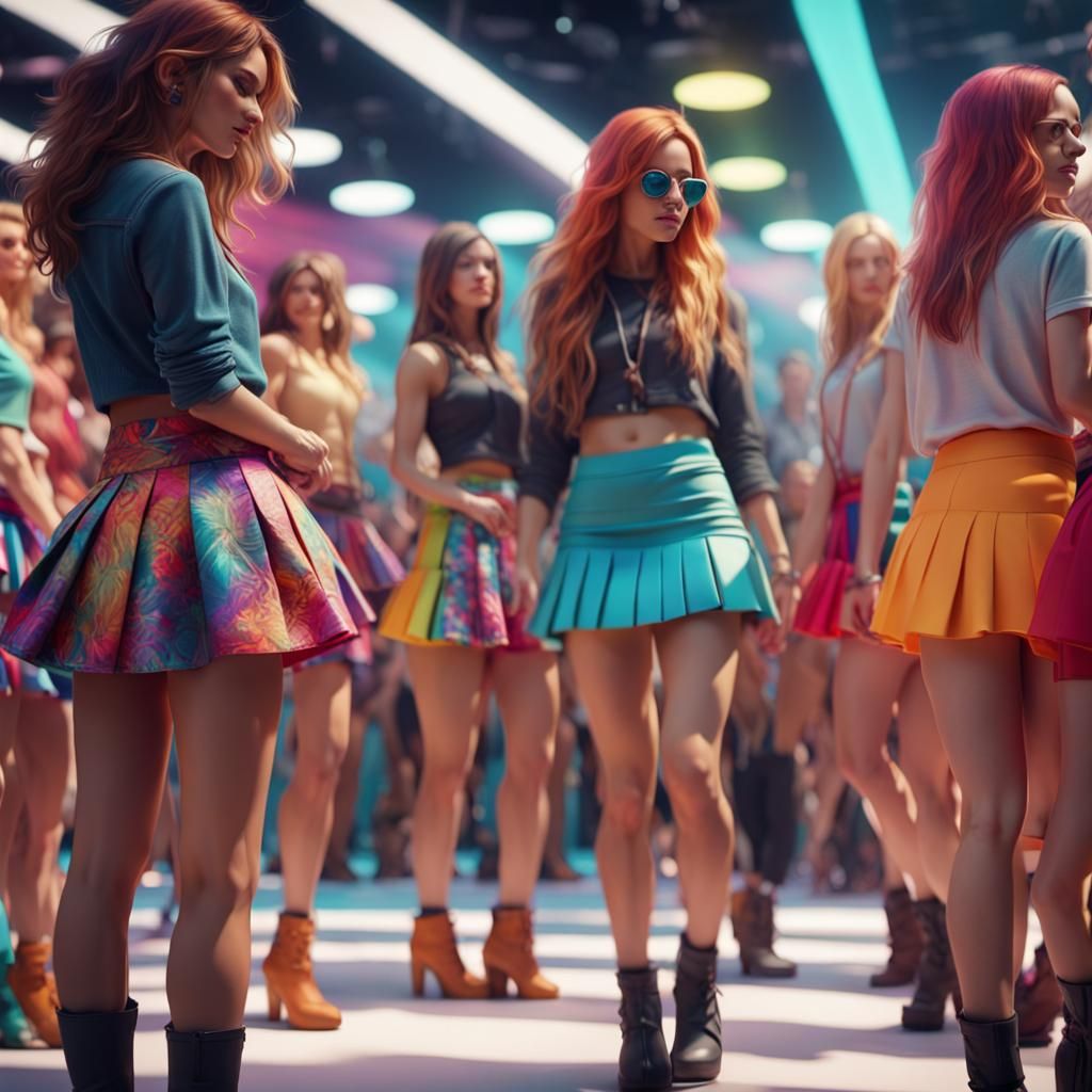 Women's Mini Skirt Convention in Digital Art Style