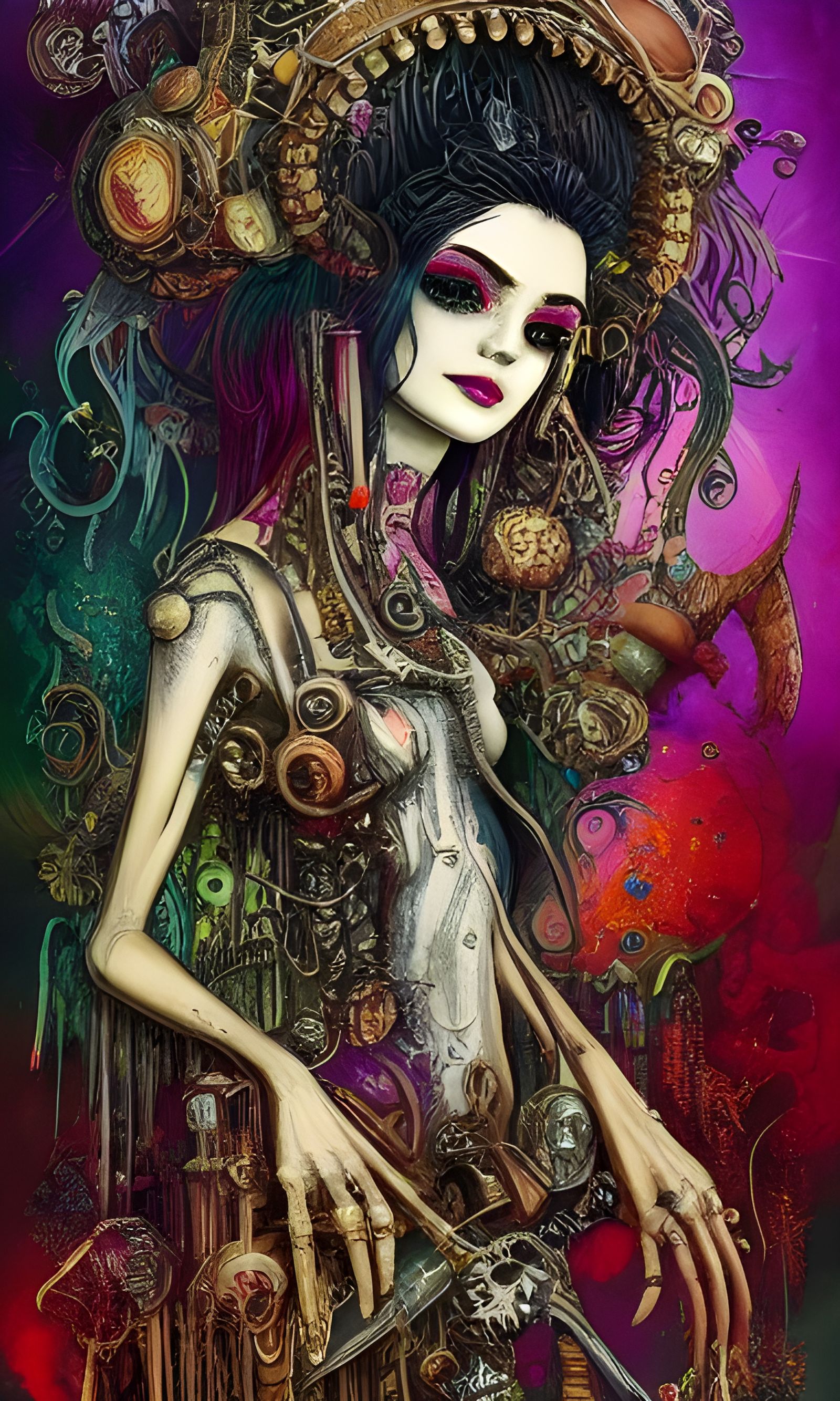 Steampunk Bone Goddess Crying Blood