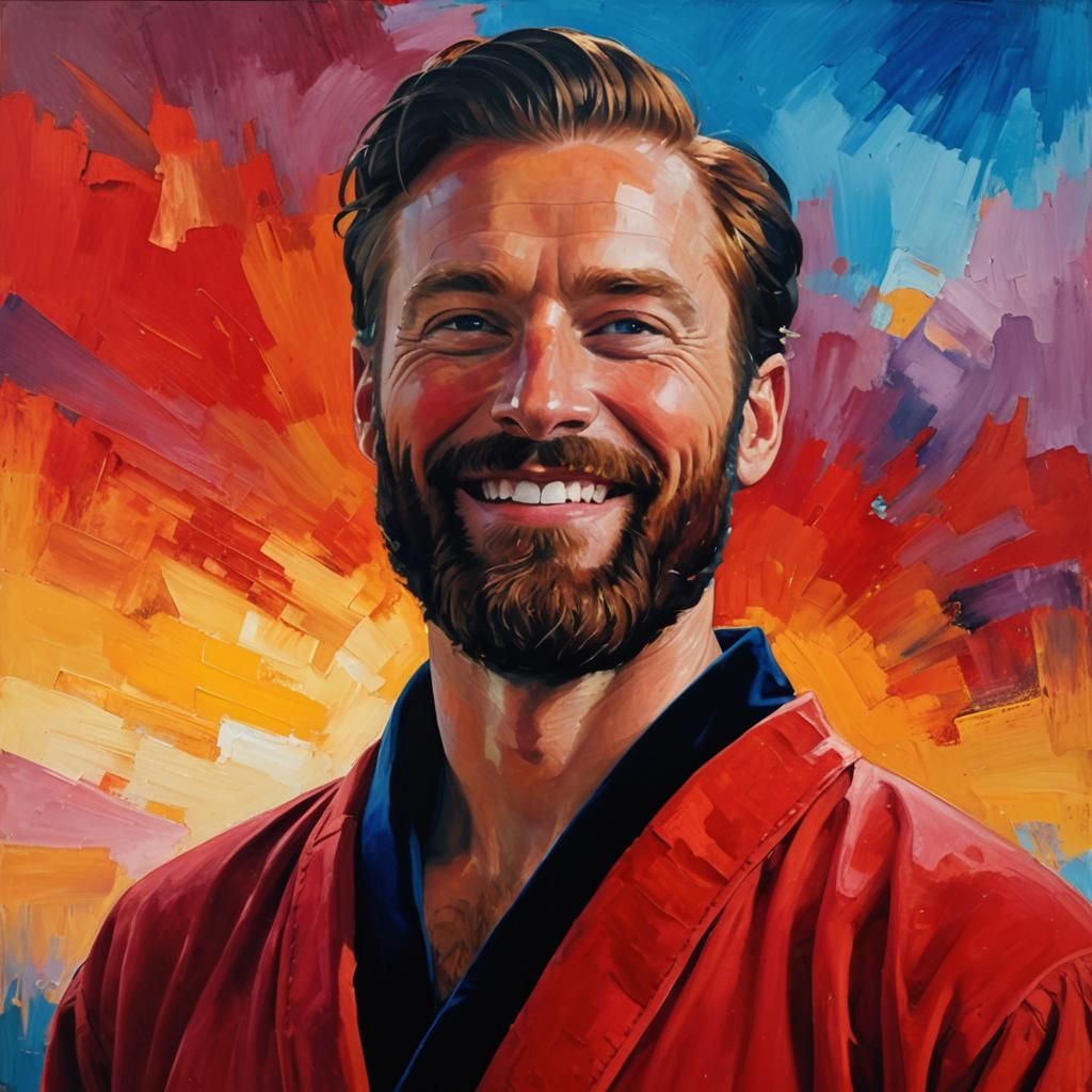 Smiling Ginger Man in Expressionist Impasto Oil Painting