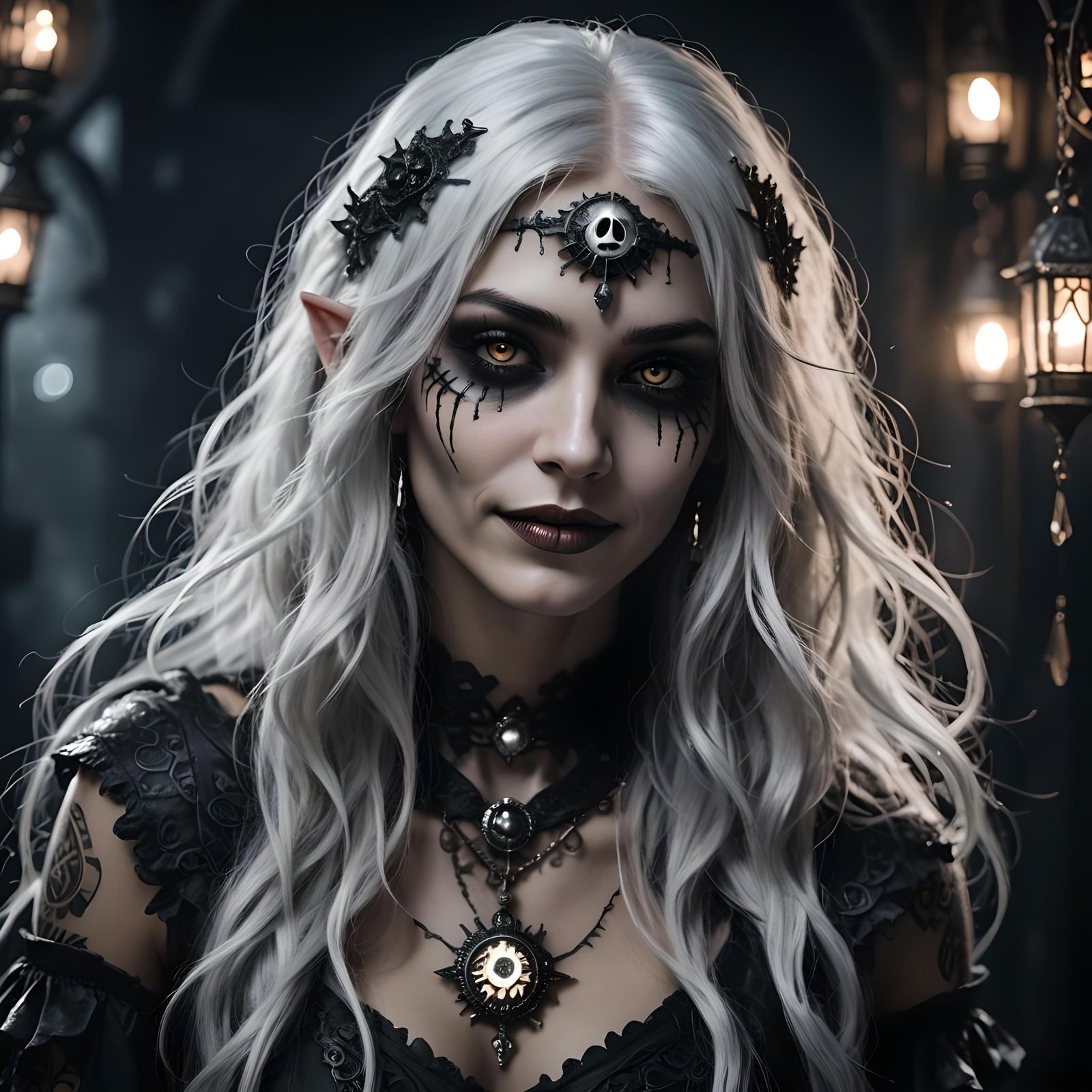 Eerie Portrait of a Young Female Necromancer