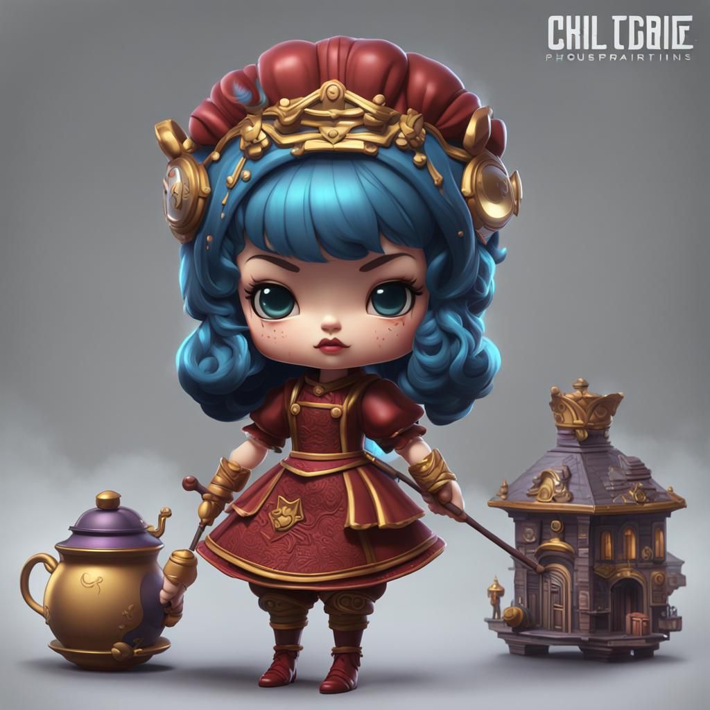 Fantastical Chibi Housewife in Detailed Matte Painting