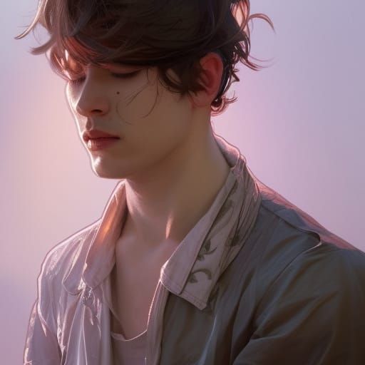 Dreaming Sad Boy Portrait in Art Nouveau Style