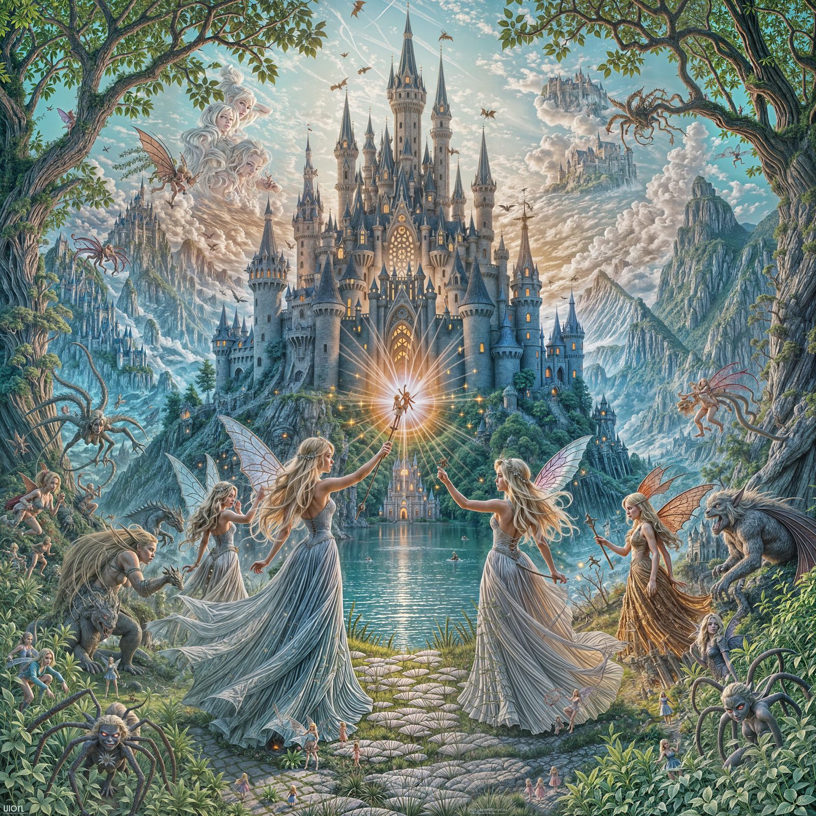 Fairies Defend Island Castle from Mythical Creatures