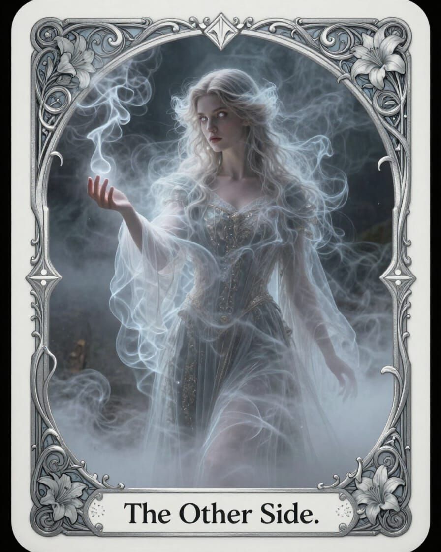 Ethereal Mist Lady Tarot Card in Art Nouveau Style