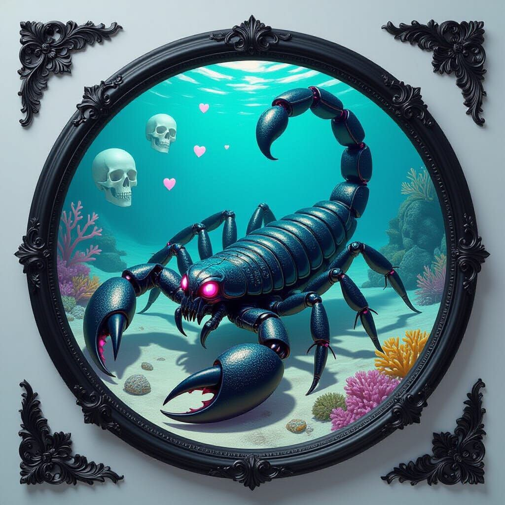 Mystical Iridescent Scorpion with Baroque Frame