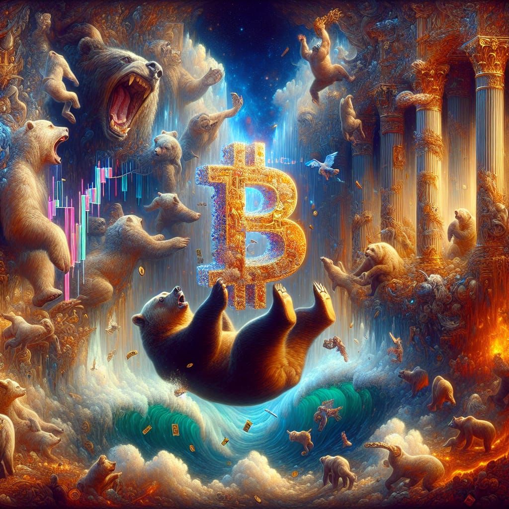 Bitcoin Bear Market in Classical Matte Painting Style