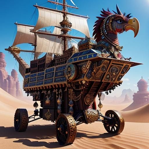 Epic Pirate Ships on Wheels in a Futuristic Fantasy Landscap...
