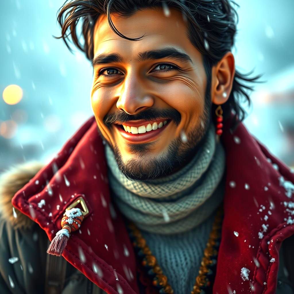 Joyful Indian Man Dancing in the Rain: Fantasy Art