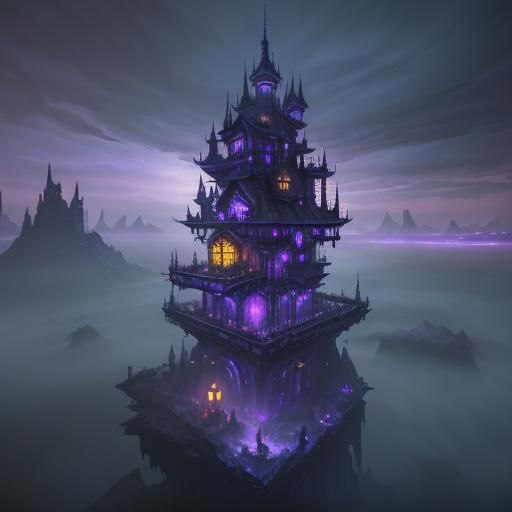 Floating Tower in Wilderness: Matte Painting