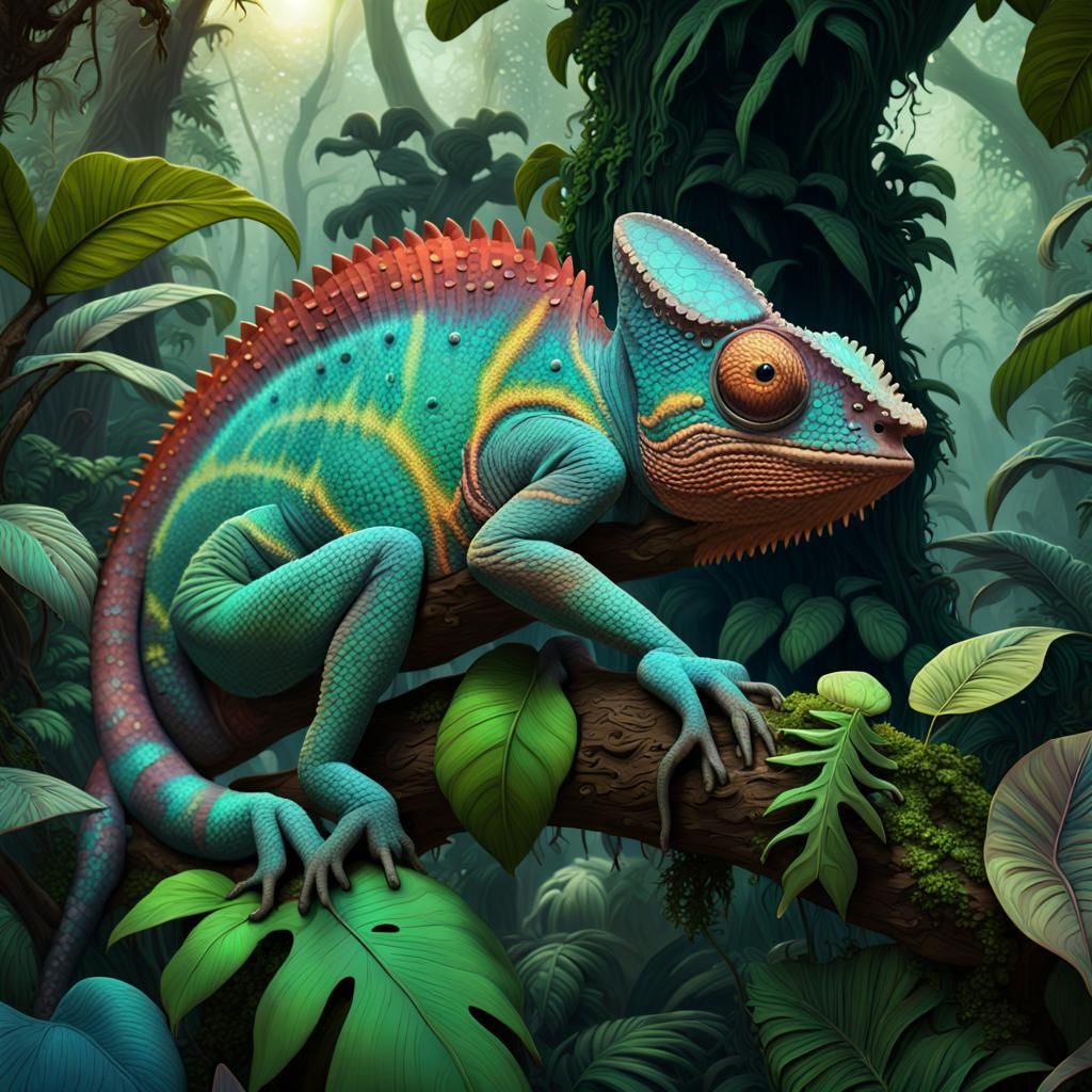 Chameleon's Jungle Camouflage: A Digital Painting