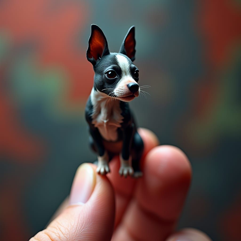 Tiny Boston Terrier on a Thumb: Matte Painting