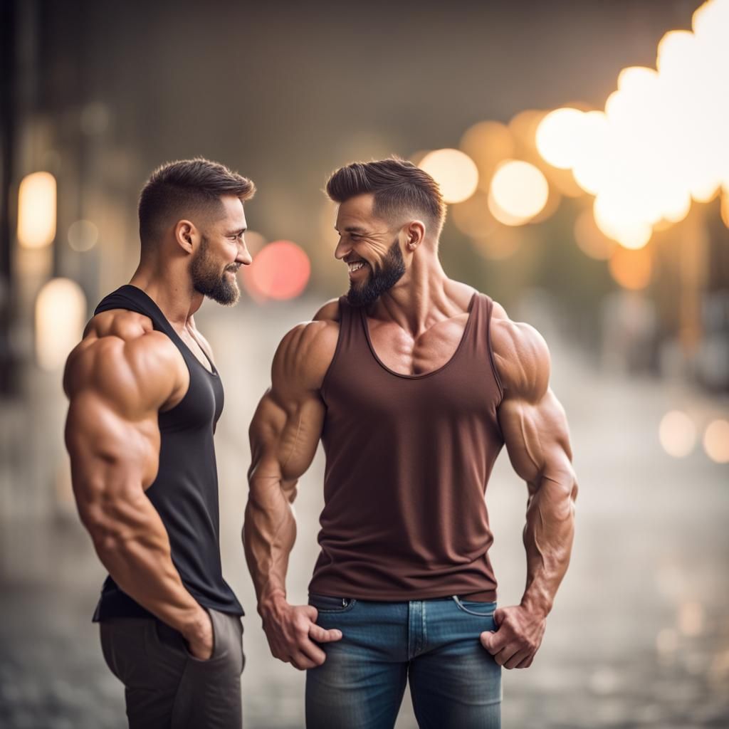 Affectionate Muscle Men Embrace: Professional Photography