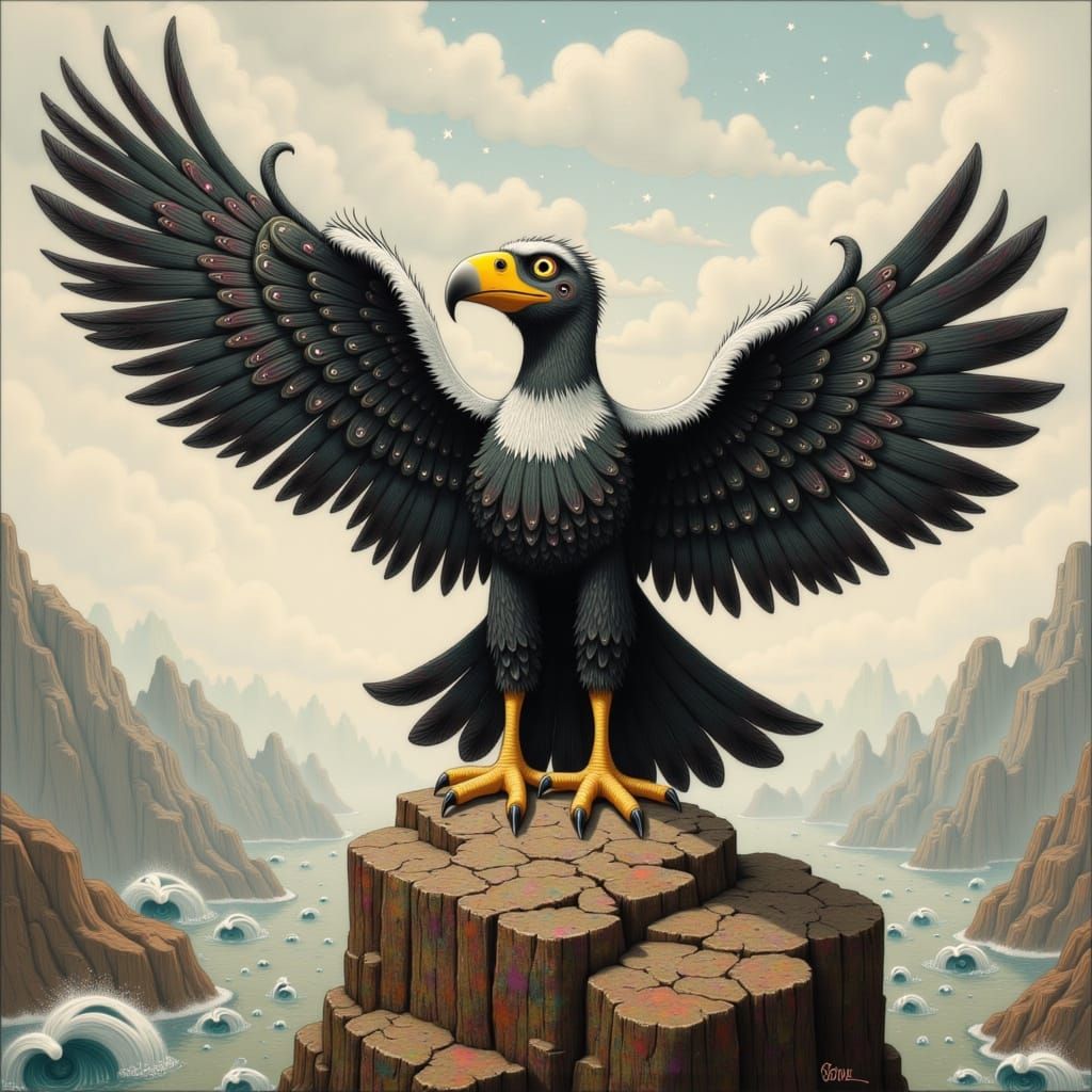 Majestic Condor on Rocky Cliff, Fantasy Art