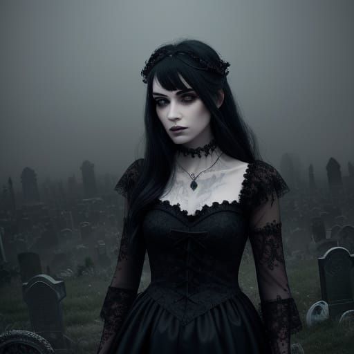 Goth Teen Girl in Moody Graveyard