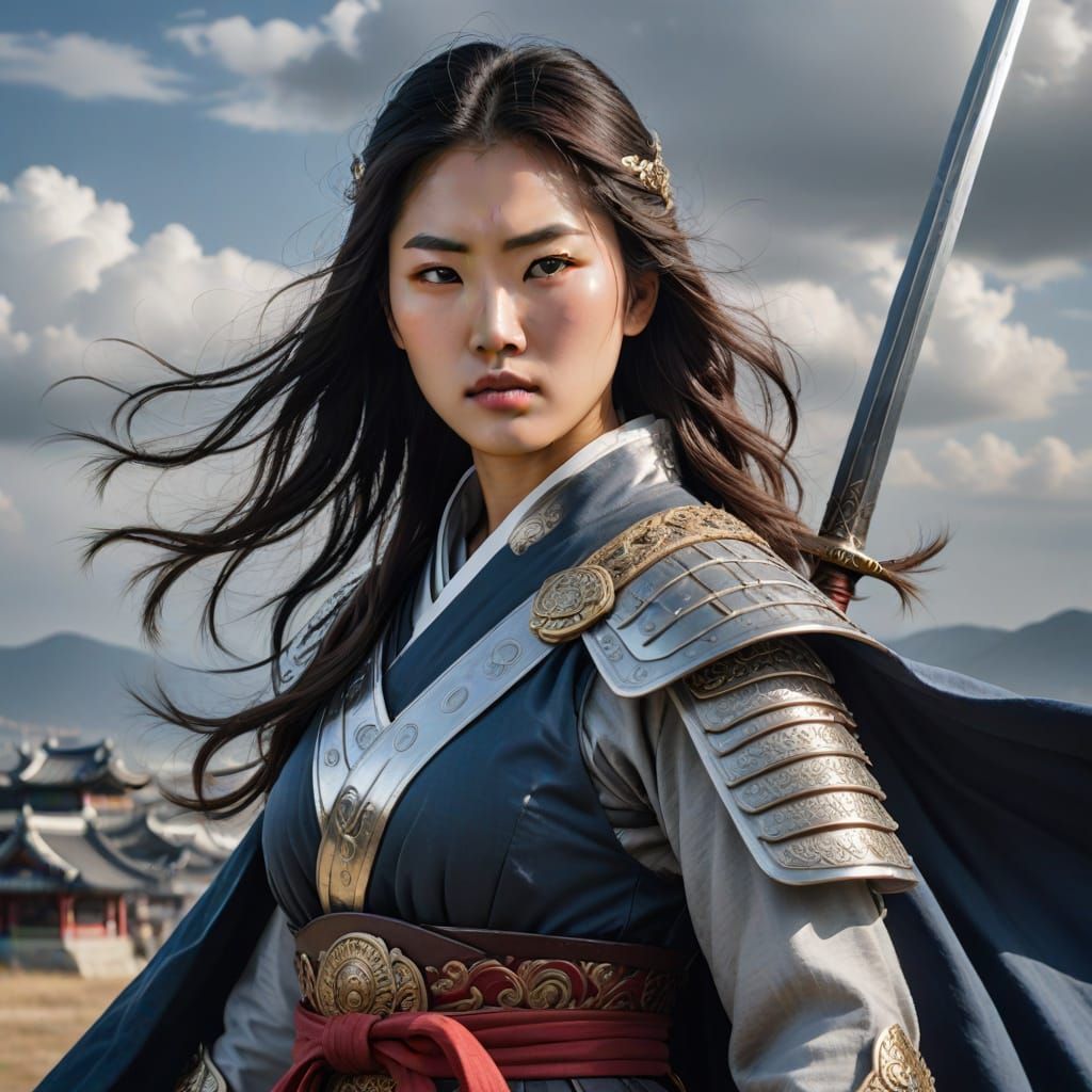 Korean Princess Warrior with Silver Blade