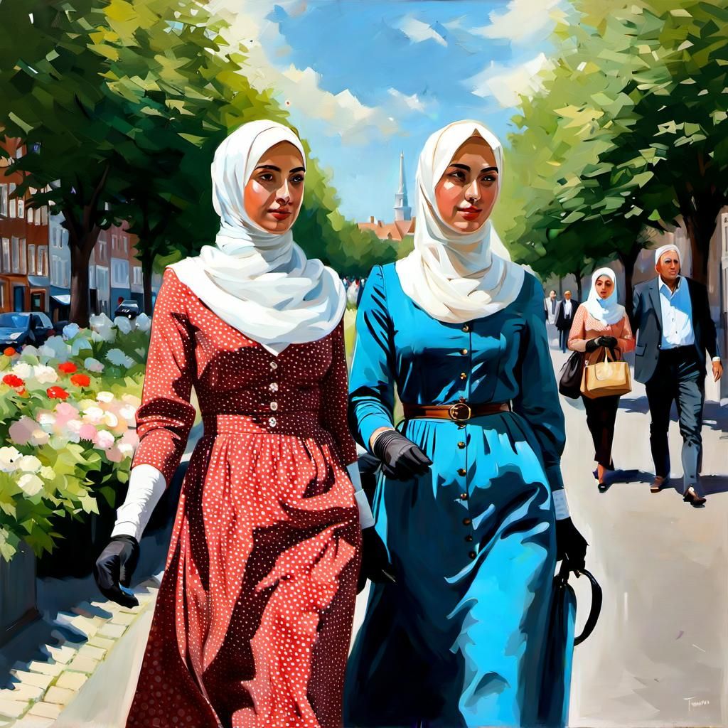Danish Girls in Hijab, Oil Painting Portrait
