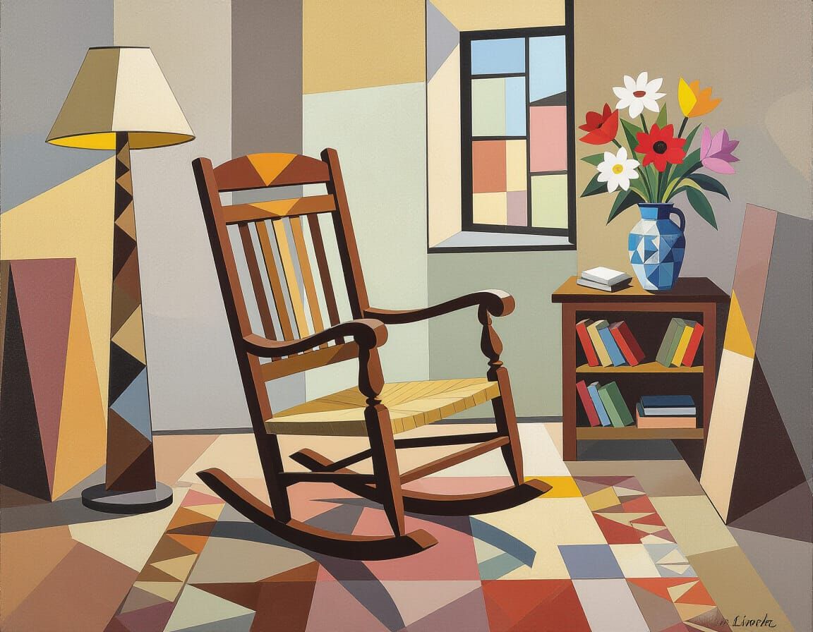 Cubist Rocking Chair Interior with Geometric Forms