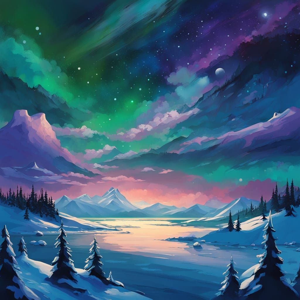 Regal Grizzly Bear Amidst Majestic Snowy Owl in Winter Wonde...