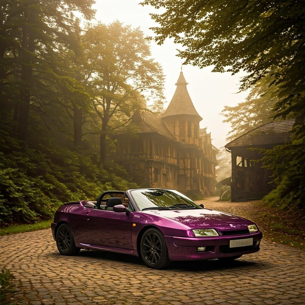 Steampunk Citroën Cabriolet in Misty Forest, Cinematic Film ...