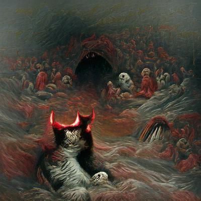 Infernal Feline: A Horror Scene in Doré Style