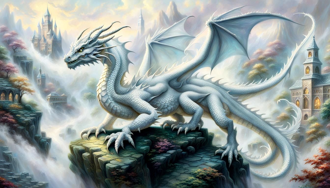 White Dragon in School: Ethereal Fantasy Art