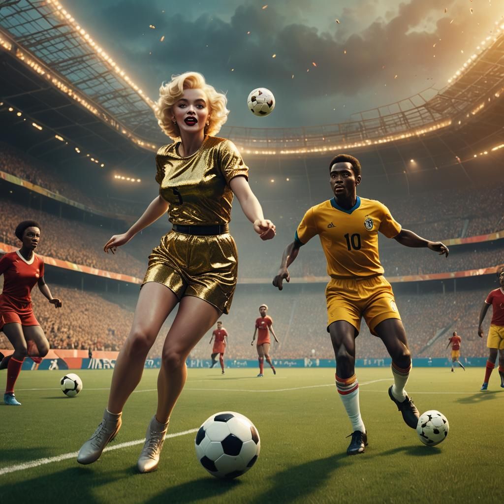 Marilyn Monroe and Pele Play Soccer in Fantasy Stadium