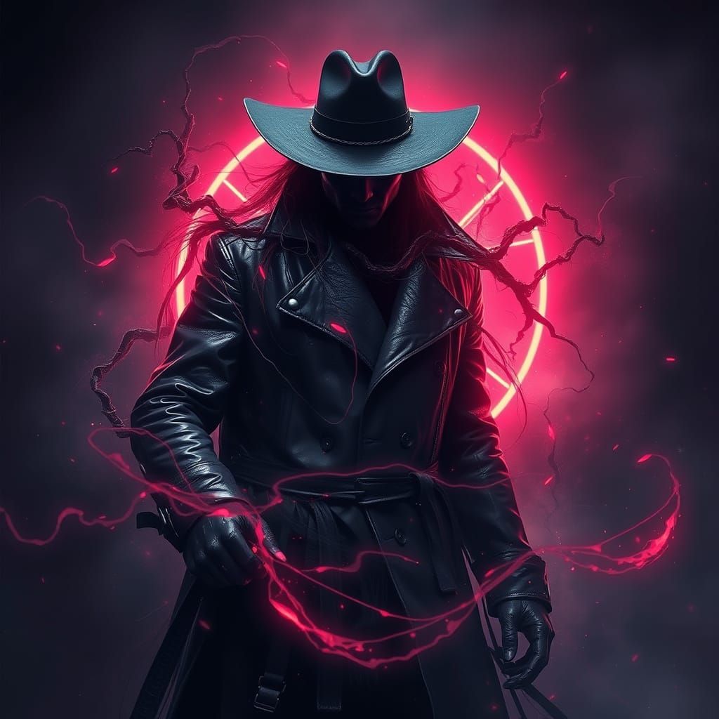 Haunting Cowboy Figure in Dark Futuristic Style