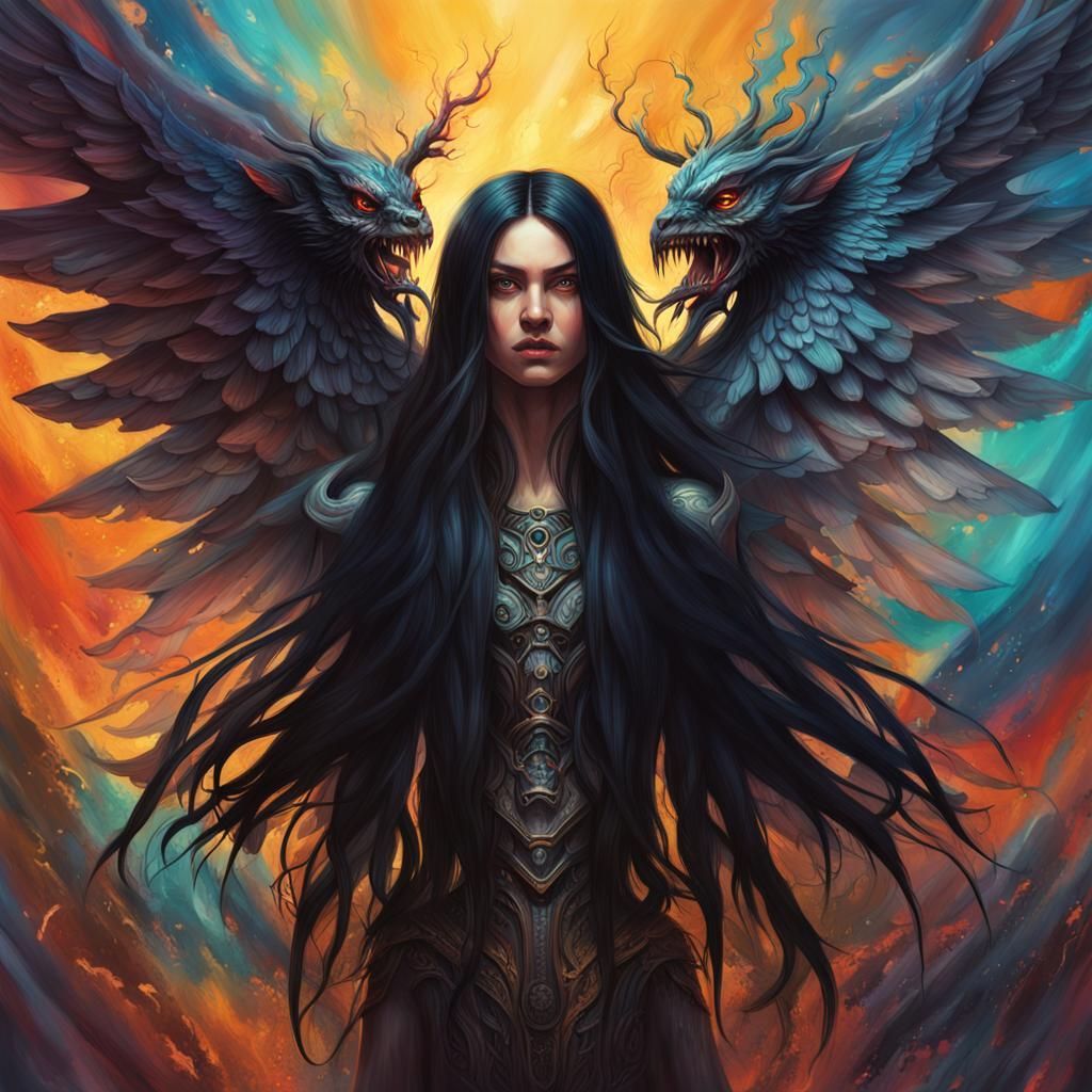 Seraphim-Demon Hybrid with Six Wings: Hyperrealistic Splash ...