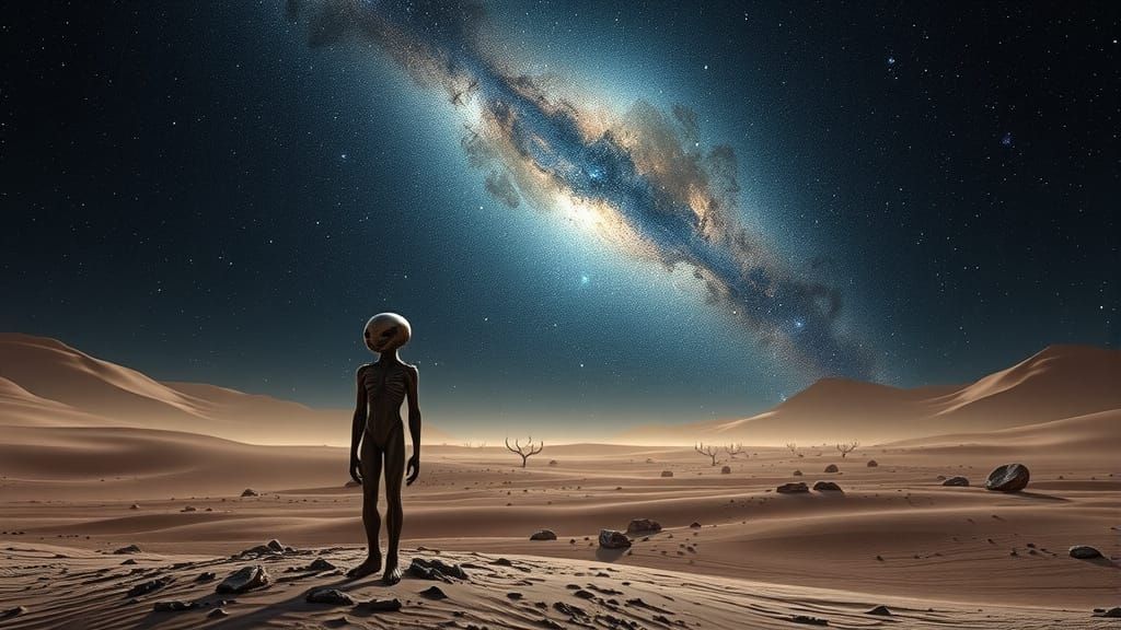 Alien Gazes at Milky Way: 3D Fantasycore Rendering