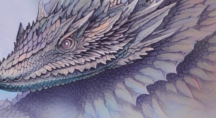 Iridescent Dragon Sculpture in Watercolor