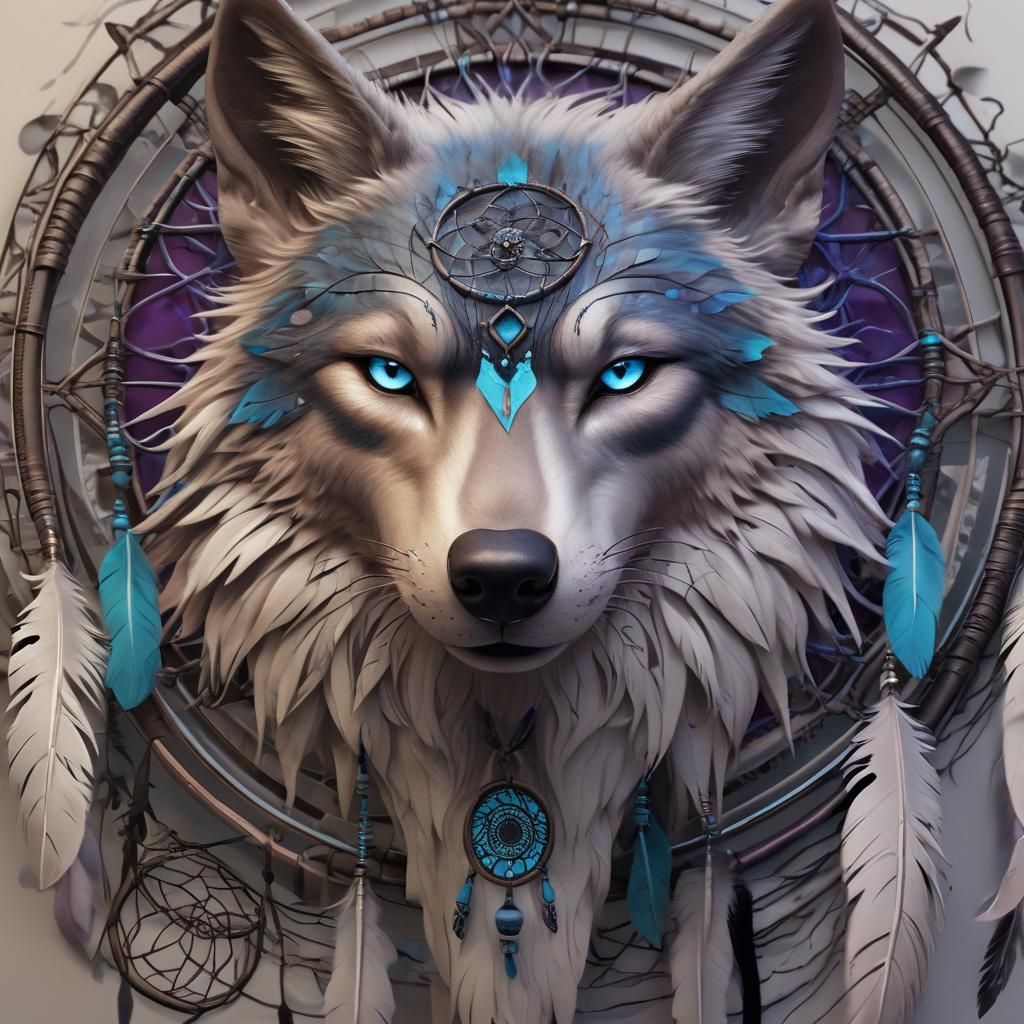 Anime Wolf Portrait with Dream Catcher Tattoo