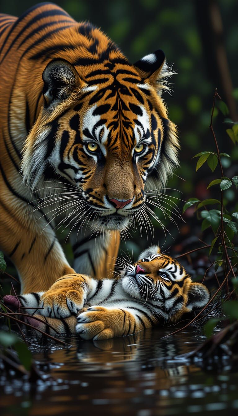 Tigress Cares for Injured Cub in Emotional Forest Scene