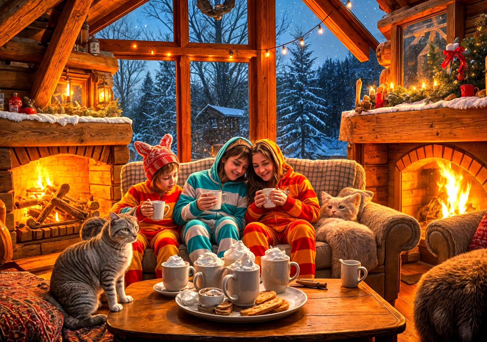 Cozy Log Cabin Evening with Family and Pets