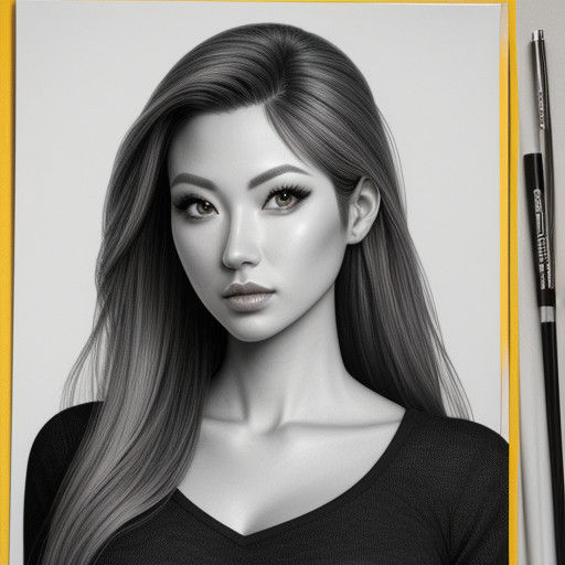 Attractive Female Graphite Pencil Model in Luxury Art