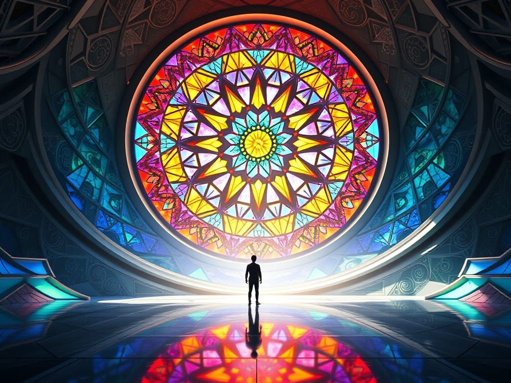 Stunning Alien Cathedral with Majestic Stained Glass Window