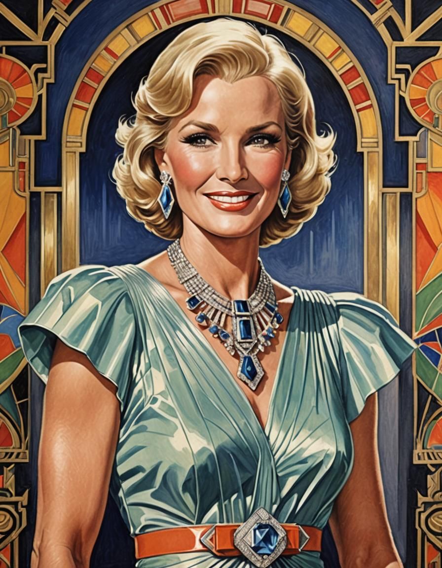 Art Deco Breck Girl with Synchronized Gown and Jewelry in Pe...