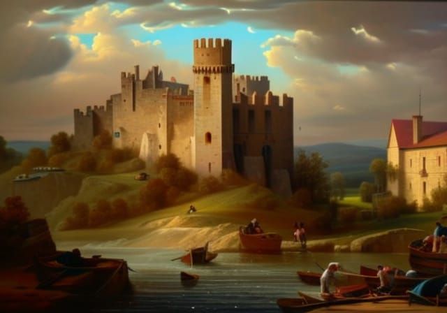 Medieval Castle Fortress at Sunset