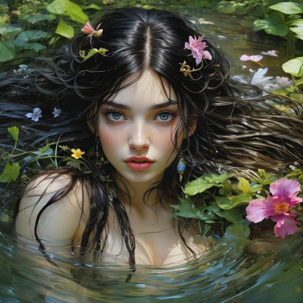 Botticelli-Inspired Goddess Reclines in an Enchanted Water G...