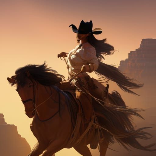 Cowgirl in Grand Canyon: Art Nouveau Concept Art