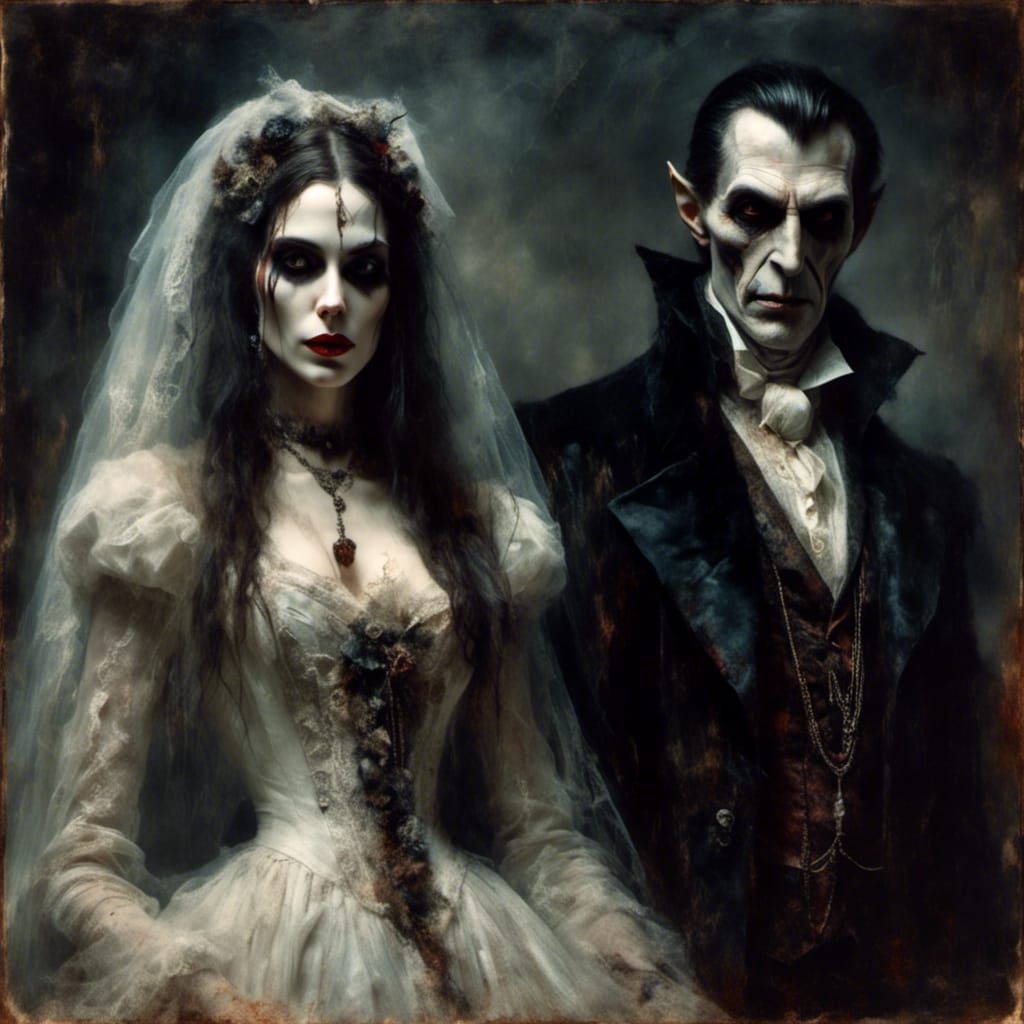 Dark Fantasy Portrait of Dracula and Bride