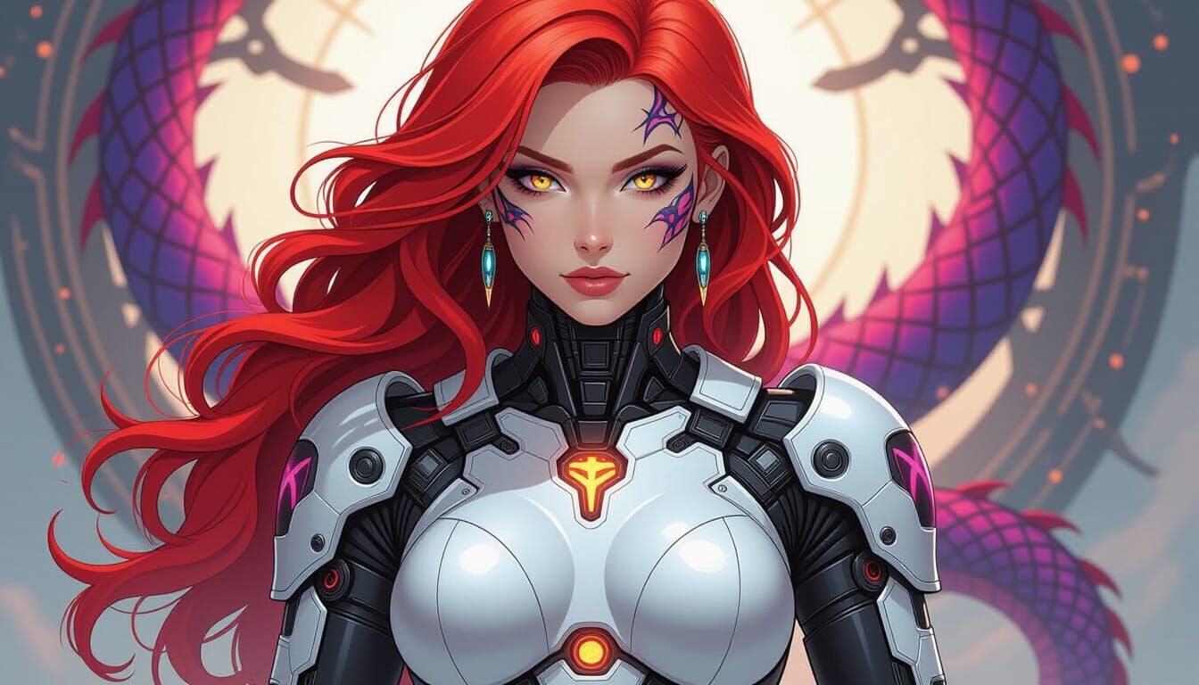 Biomechanical Cyborg with Dragon Tattoos