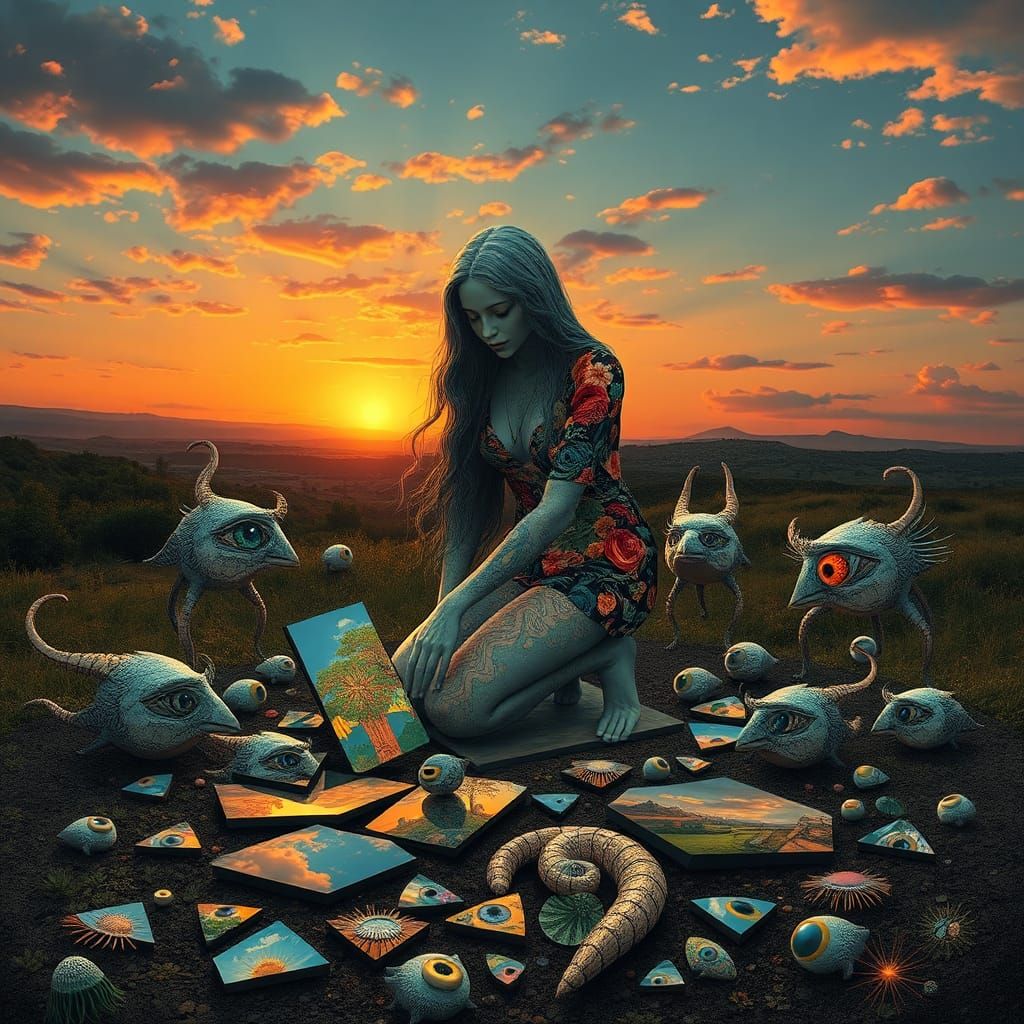 Surreal Sculpture of Woman with Bio Art Elements