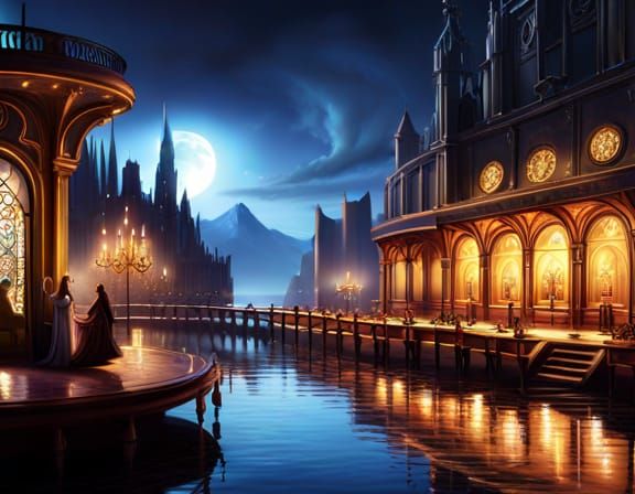 Night Cafe: Detailed Matte Painting in Fantasy Art Style