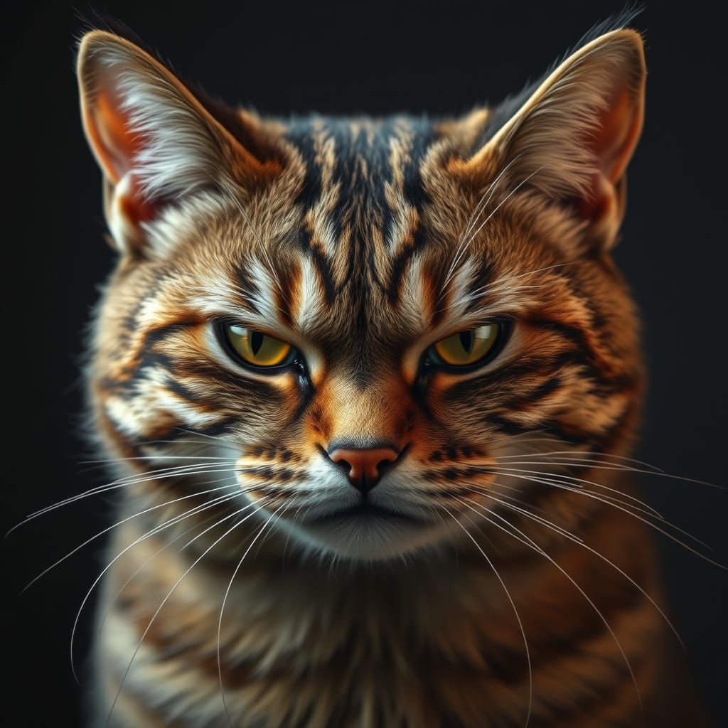 A Scowling Feline with Twitching Whiskers and Narrowed Eyes