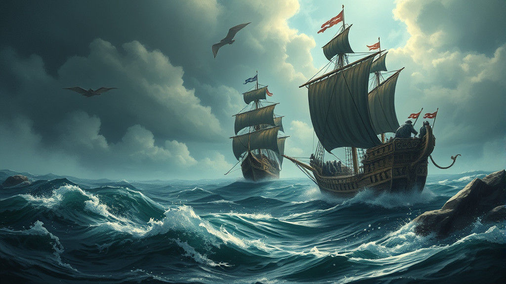 Epic Fantasy Landscape with Giant Rat Pirates in Turbulent W...