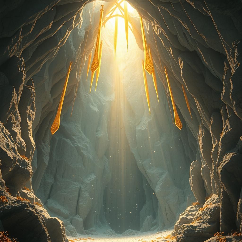 Icy Cave with Golden Stalactites, Matte Painting