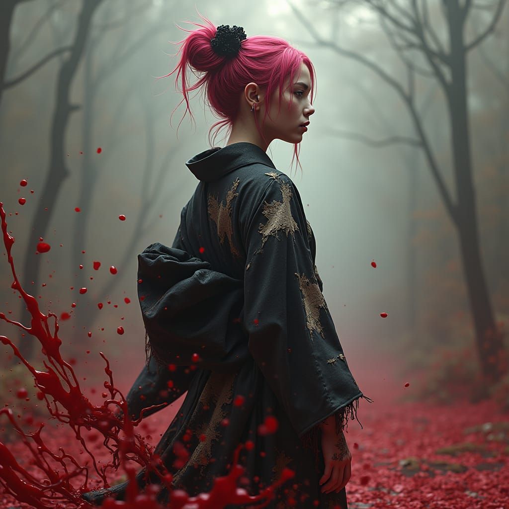 Woman in Blood Landscape Inspired by Beksiński